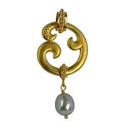 242009150040 Colgante "Paisley", plata dorada, perla (gris), 5 cm | Marco Schreier