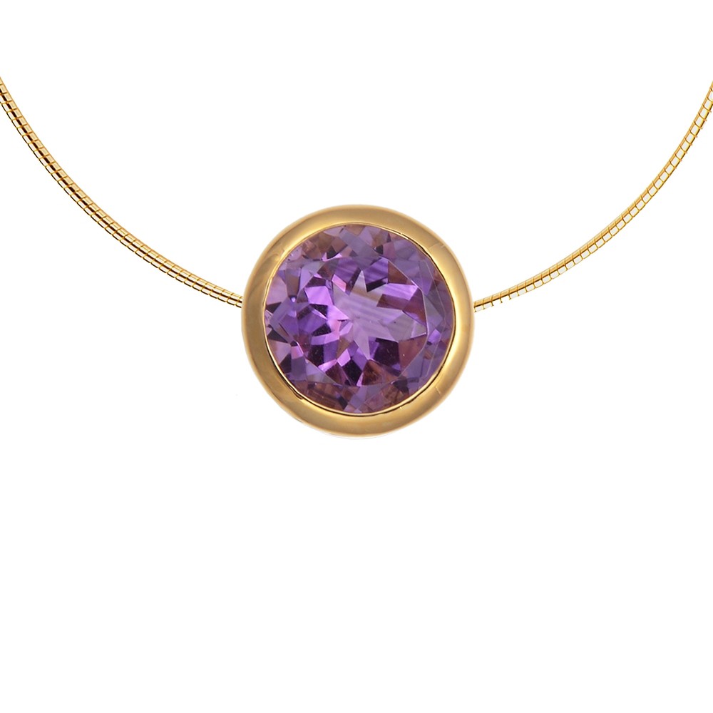 Pendente solitario in ametista (10 mm), sfaccettato, 1,2 cm, placcato oro | Marco Schreier