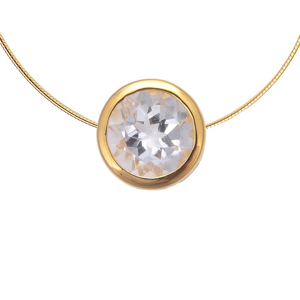 Ciondolo solitario in Cristallo di rocca (10 mm), sfaccettato, 1,2 cm, placcato oro | Marco Schreier