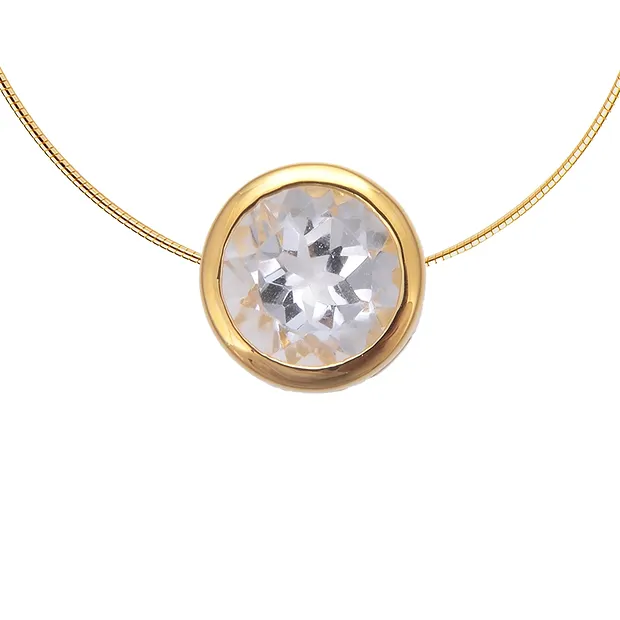 Pendentif Cristal de roche solitaire (10mm), facetté, 1,2cm, doré | Marco Schreier