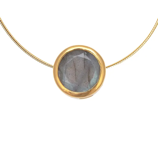 Pendentif solitaire labradorite foncé (10mm), facetté, 1,2cm, doré | Marco Schreier
