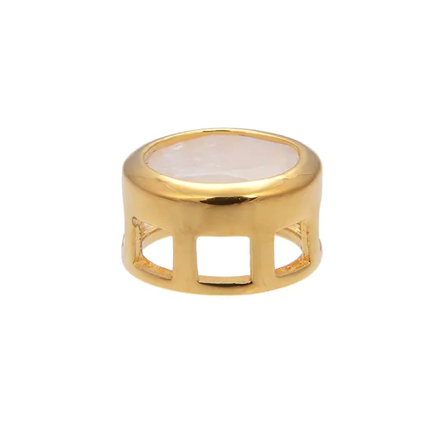 Colgante solitario Labradorita (blanca) (10mm), facetado, 1,2cm, chapado en oro | Marco Schreier