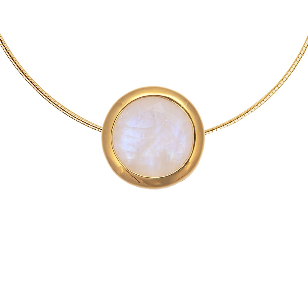 Pendant solitaire Labrodorite (white) (10mm), faceted, 1.2cm, gold-plated | Marco Schreier