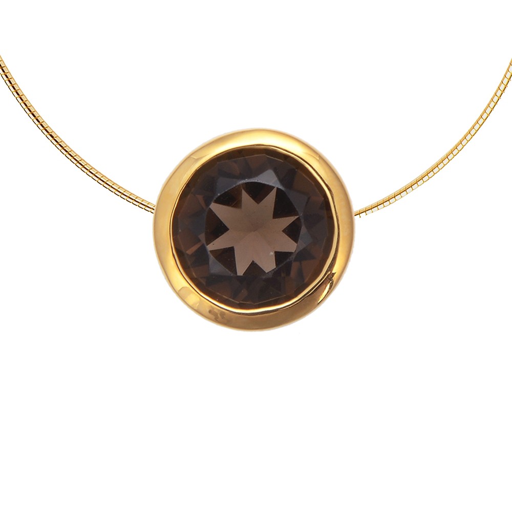 Pendant solitaire Smoky Quartz (10mm), faceted, 1.2cm, gold-plated | Marco Schreier
