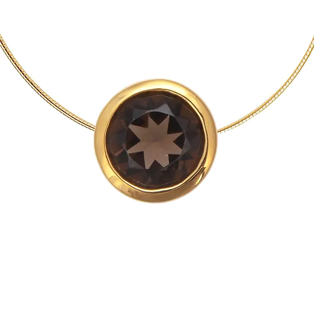 Pendentif solitaire Quartz fumé (10mm), facetté, 1,2cm, doré | Marco Schreier