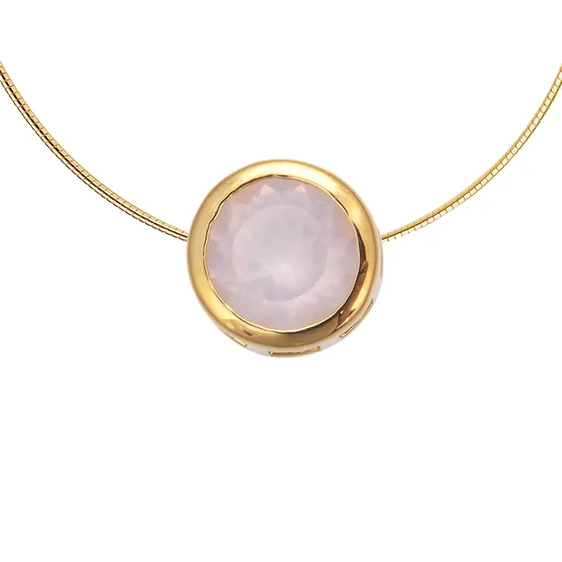 Pendant solitaire Rose Quartz (10mm), faceted, 1.2cm, gold-plated | Marco Schreier