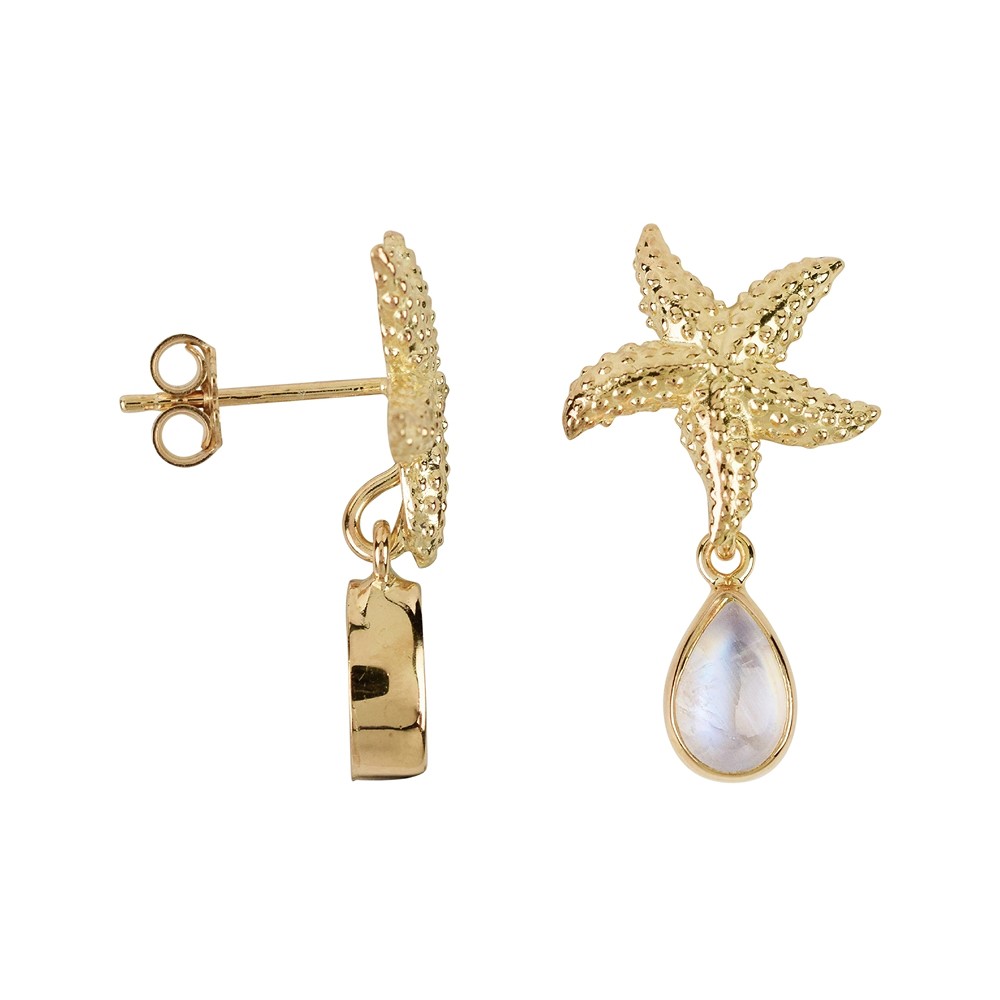 Colgante en forma de gota de Labradorita (blanca), estrella de mar, 4,0 cm, chapado en oro | Marco Schreier