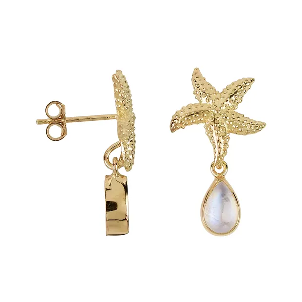 Pendente a goccia in Labradorite (bianca), stella marina, 4,0 cm, placcato oro | Marco Schreier