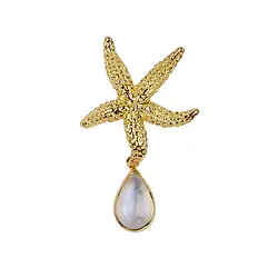 242009210016 Pendentif Labradorite (blanche) goutte, étoile de mer, 4,0cm, doré | Marco Schreier