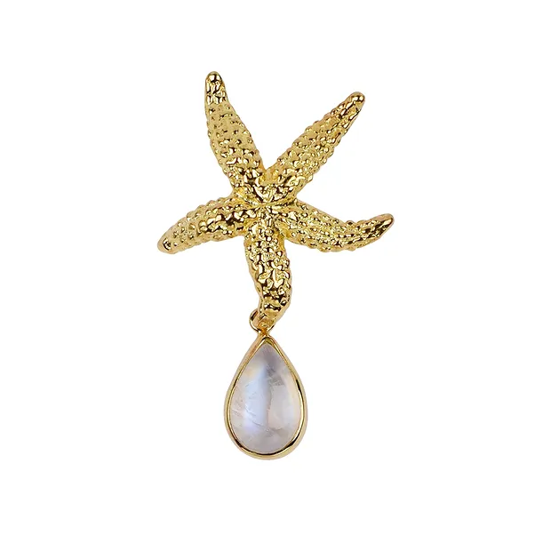 Pendentif Labradorite (blanche) goutte, étoile de mer, 4,0cm, doré | Marco Schreier