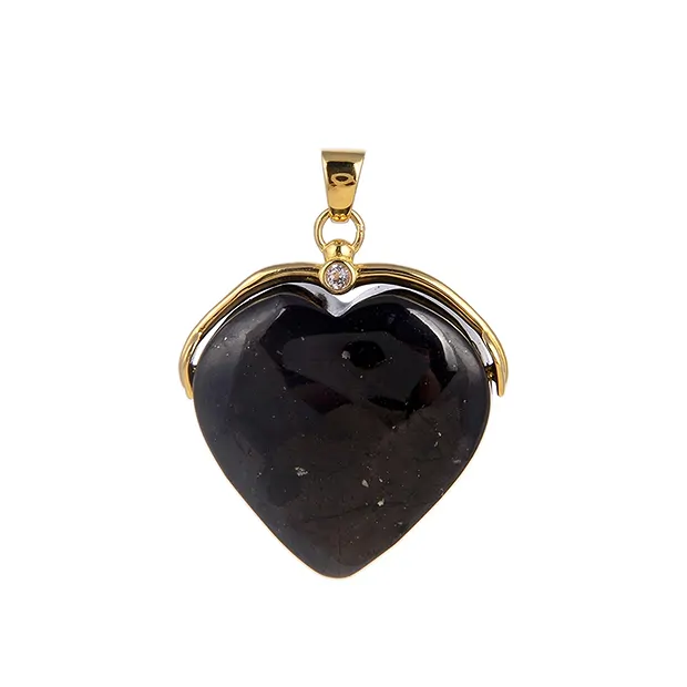 Anhänger Schungit (stab.), Herz (29mm), 4,1cm, vergoldet | Marco Schreier