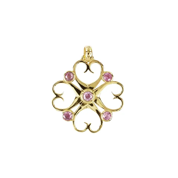 Anhänger "Herzglück" Turmalin (rosa), 3,5cm, vergoldet | Marco Schreier
