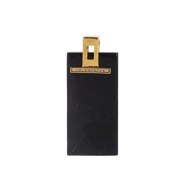 Shungite pendant (stab.), rectangle (40 x 20mm), 4.8cm, gold-plated | Marco Schreier