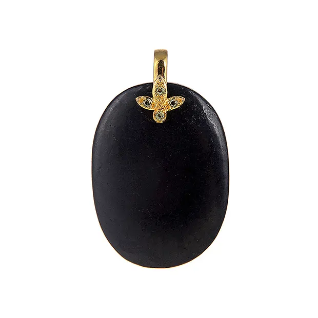 Pendentif Shungite (stab.) ovale (40 x 30mm). Péridot, 4,8cm, plaqué or | Marco Schreier
