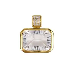 242009210132 Colgante de cristal de roca, rectángulo (10 x 15 mm), topacio, 1,9 cm, chapado en oro | Marco Schreier