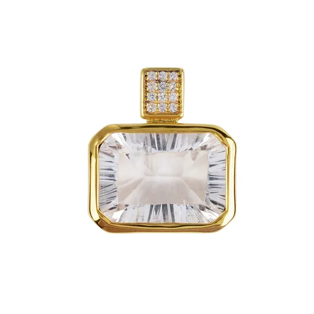 Pendentif Cristal de roche, Rectangle (10 x 15mm), Topaze, 1,9cm, doré à l'or fin | Marco Schreier