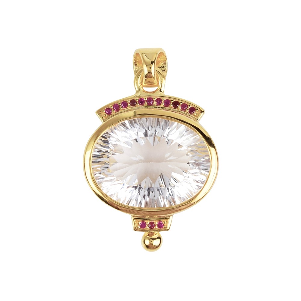 Anhänger Bergkristall oval, Rubine, 1,8 x 2,8cm, vergoldet | Marco Schreier