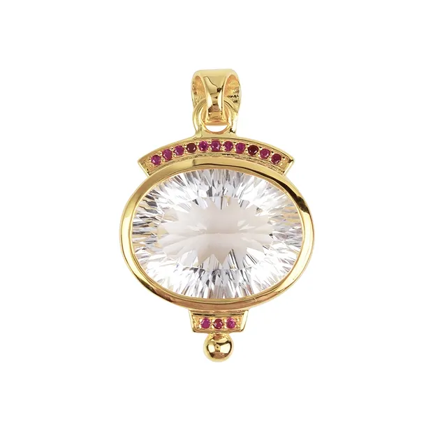 Pendentif Cristal de roche ovale, Rubis, 1,8 x 2,8cm, plaqué or | Marco Schreier