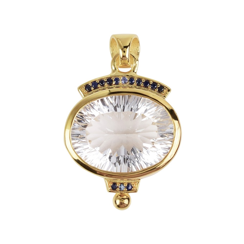 Rock Crystal pendant, oval (17 x 13mm) concave cut, 2.8cm, gold-plated | Marco Schreier