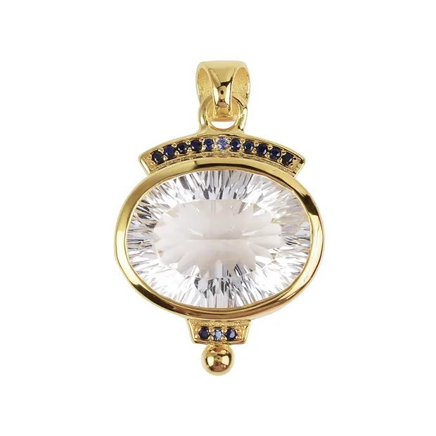 Rock Crystal pendant, oval (17 x 13mm) concave cut, 2.8cm, gold-plated | Marco Schreier