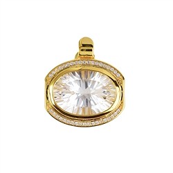 242009210138 Colgante de cristal de roca, facetado oval (talla cóncava), topacio, 2,2 cm, chapado en oro | Marco Schreier