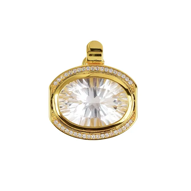 Colgante de cristal de roca, facetado oval (talla cóncava), topacio, 2,2 cm, chapado en oro | Marco Schreier