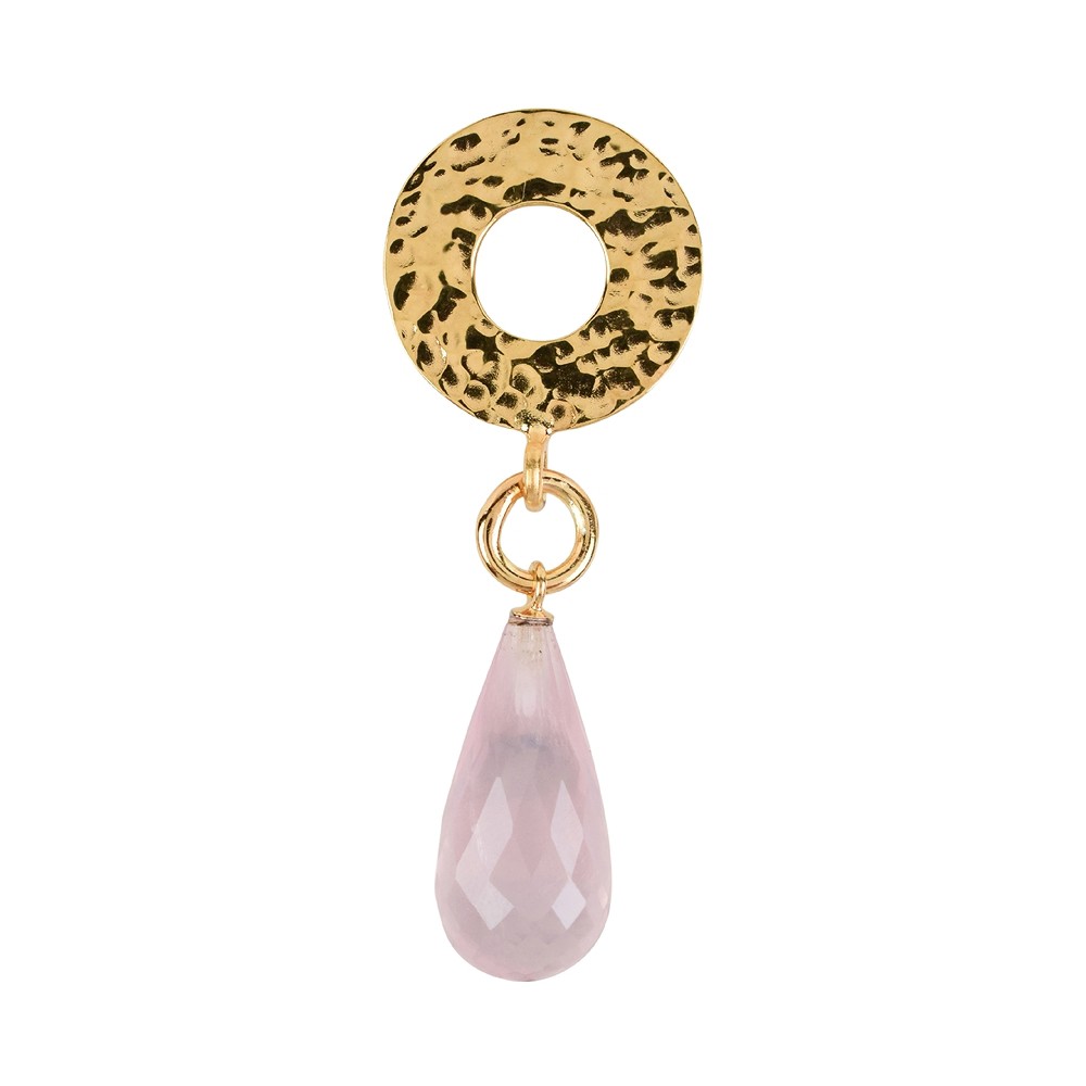 Pendentif Quartz rose, Briolette, cercle martelé, 4,7cm, doré | Marco Schreier