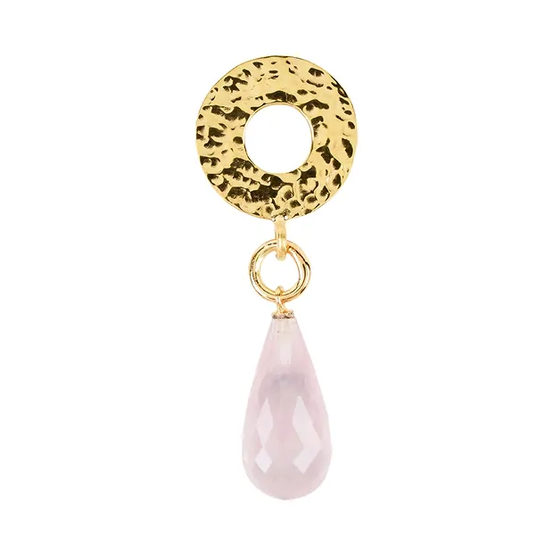 Colgante Cuarzo rosa, Briolette, círculo martillado, 4,7 cm, chapado en oro | Marco Schreier
