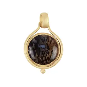Petrified Palm Wood pendant, round (15mm), 3.3cm, gold-plated, matt | Marco Schreier