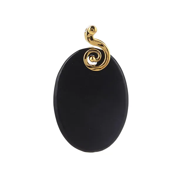 Anhänger Schungit (stab.) Oval (34 x 14mm), 4,5cm, vergoldet | Marco Schreier