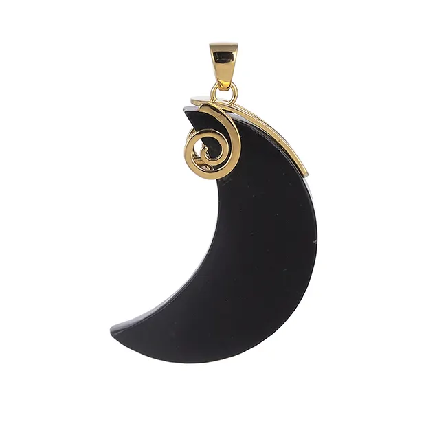 Shungite (stab.) pendant, moon (40 x 16mm), 5.0cm, gold-plated | Marco Schreier