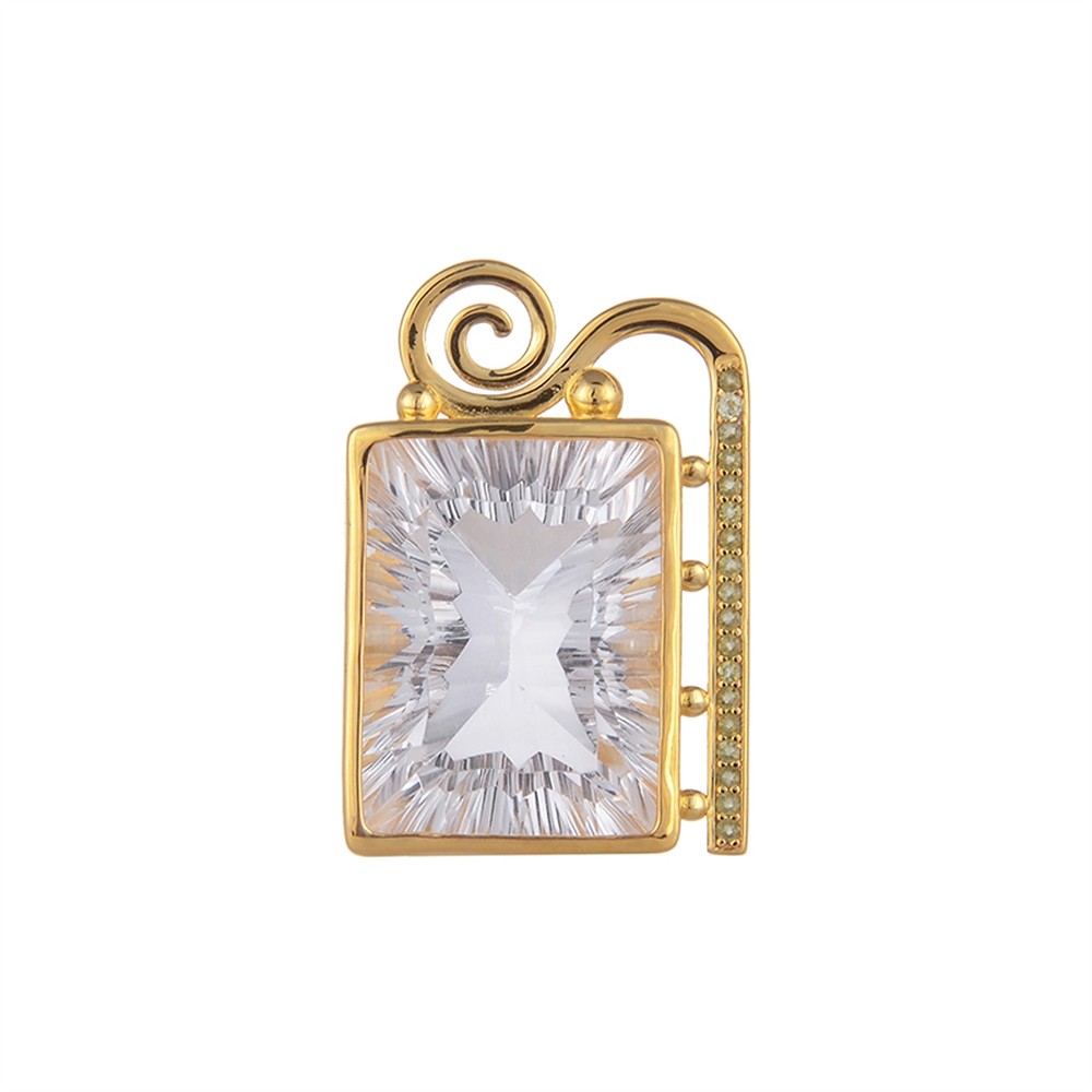 Anhänger Bergkristall, Rechteck mit Peridot, 3,2cm, vergoldet | Marco Schreier