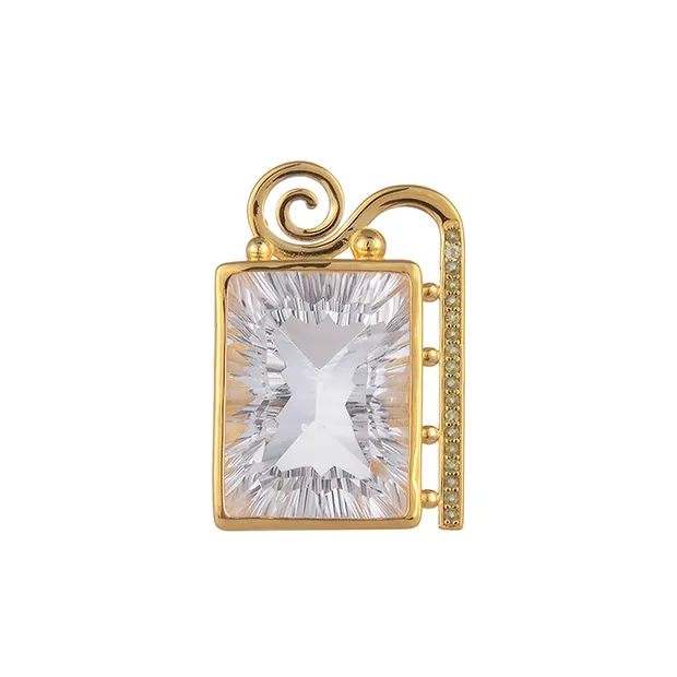 Pendentif Cristal de roche, Rectangle avec Péridot, 3,2cm, doré à l'or fin | Marco Schreier