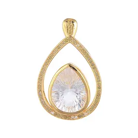Rock Crystal pendant, drop with Peridote, 3.5 cm, gold-plated | Marco Schreier