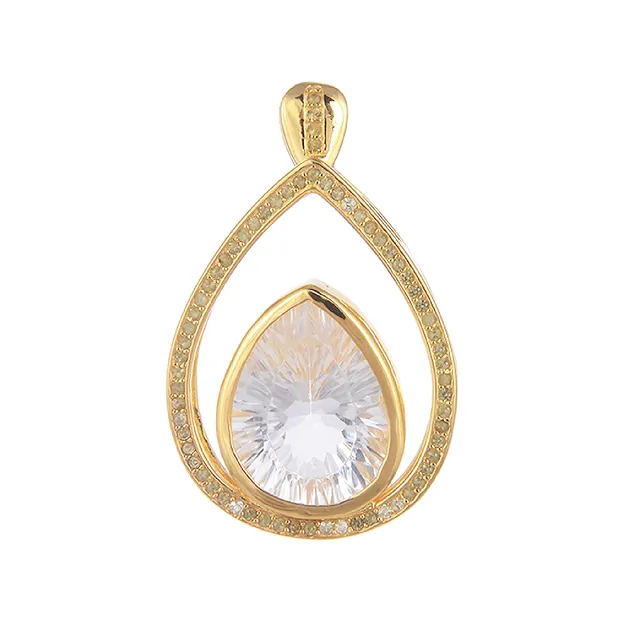 Anhänger Bergkristall, Tropfen mit Peridot, 3,5cm, vergoldet | Marco Schreier
