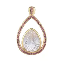 242009210172 Rock Crystal pendant, drop with Ruby, 3.5 cm, gold-plated | Marco Schreier
