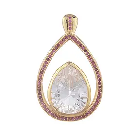 Rock Crystal pendant, drop with Ruby, 3.5 cm, gold-plated | Marco Schreier