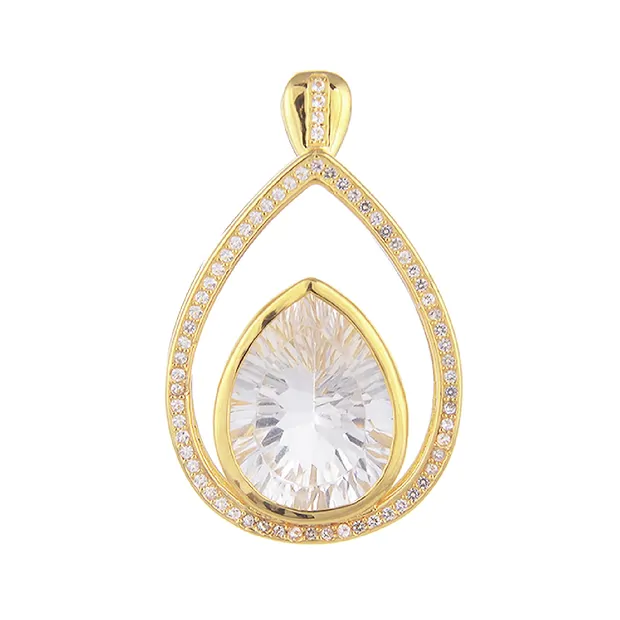 Pendentif Cristal de roche, Goutte avec Topaze, 3,5cm, doré à l'or fin | Marco Schreier