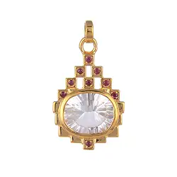 242009210174 Rock Crystal pendant, oval with Ruby, 2.7 cm, gold-plated | Marco Schreier
