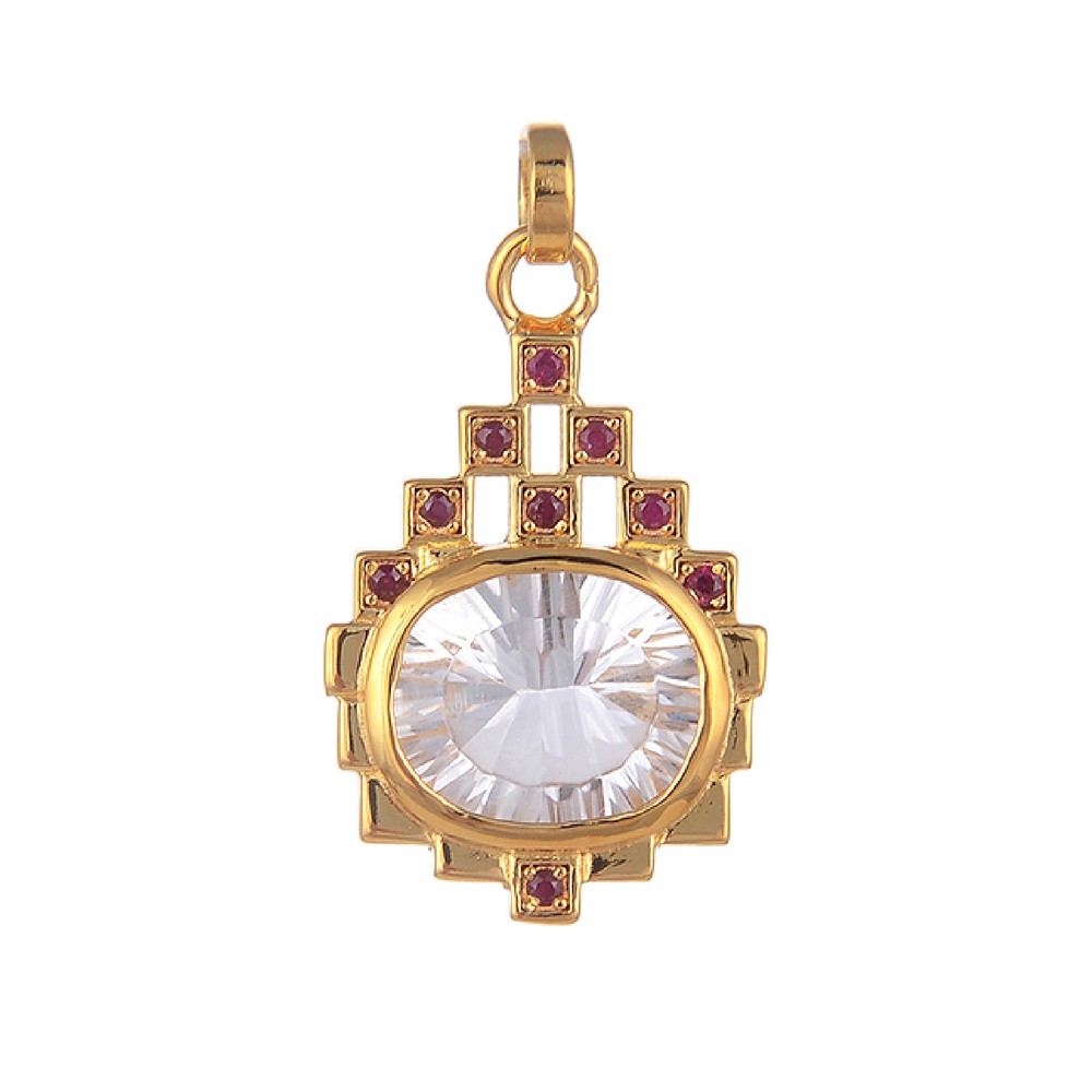 Rock Crystal pendant, oval with Ruby, 2.7 cm, gold-plated | Marco Schreier
