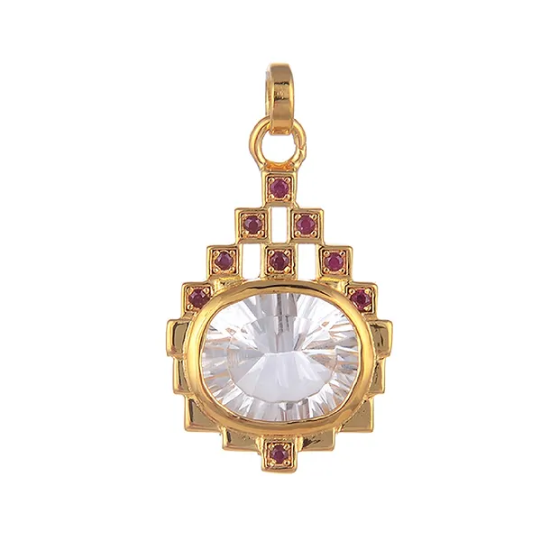 Pendentif Cristal de roche, Ovale avec Rubis, 2,7cm, doré à l'or fin | Marco Schreier