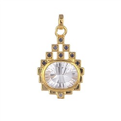 242009210175 Colgante de Cristal de roca, oval con Zafiro, 2,7 cm, chapado en oro | Marco Schreier