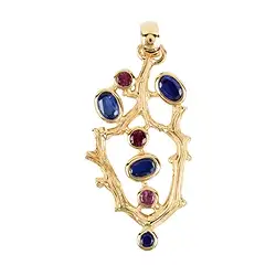 242009210194 Colgante ramas de coral, Cianita, turmalina rosa, 5,3 cm, chapado en oro | Marco Schreier