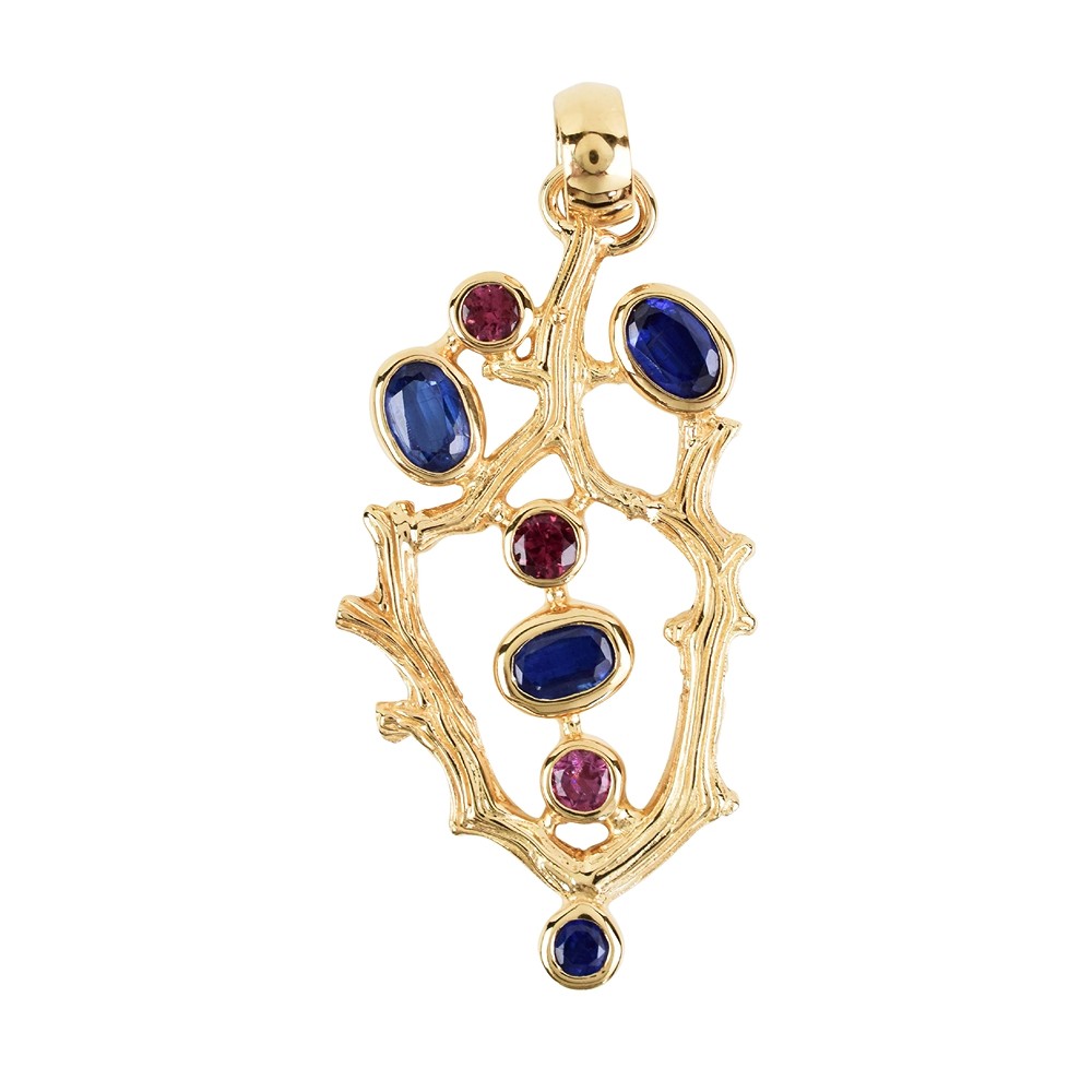 Anhänger Korallenäste, Disthen, Turmalin rosa, 5,3cm, vergoldet | Marco Schreier