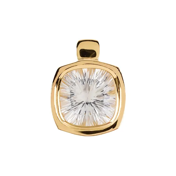 Pendentif Cristal de roche-Cusion facetté (Concave Cut), 3,5cm, plaqué or | Marco Schreier