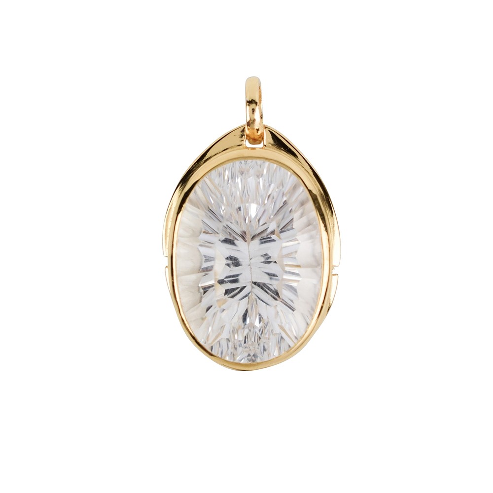 Rock Crystal pendant, oval, 2.8 cm, gold-plated, concave cut | Marco Schreier