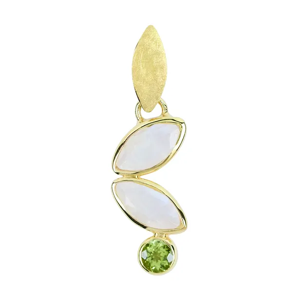 Ciondolo Labradorite (bianca) Navette, Peridoto, 4,0 cm, placcato oro | Marco Schreier