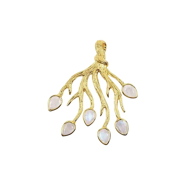 Labradorite drop pendant on branches, 4.6 cm, gold-plated | Marco Schreier