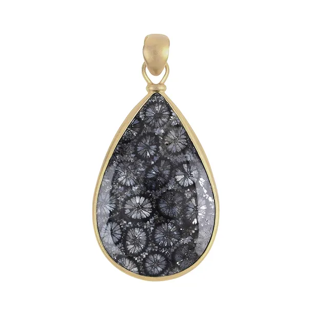 Petrified Coral (gray) drop pendant, 5.2 cm, gold-plated | Marco Schreier