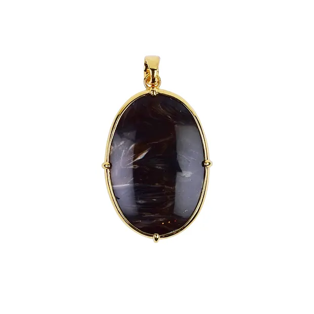 Prairie Agate (plant fossil) pendant, oval, 5.2 cm, gold-plated | Marco Schreier